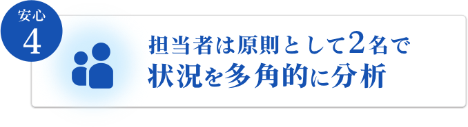 担当者は原則として2名で状況を多角的に分析