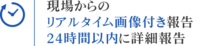 現場からのリアルタイム画像付き報告 24時間以内に詳細報告